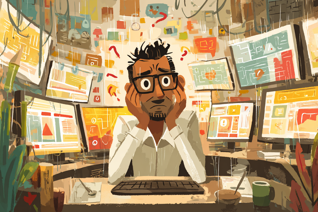 When AI Implementation Goes Wrong: A Product Manager's Recipe an overwhelmed product manager sitting at a desk