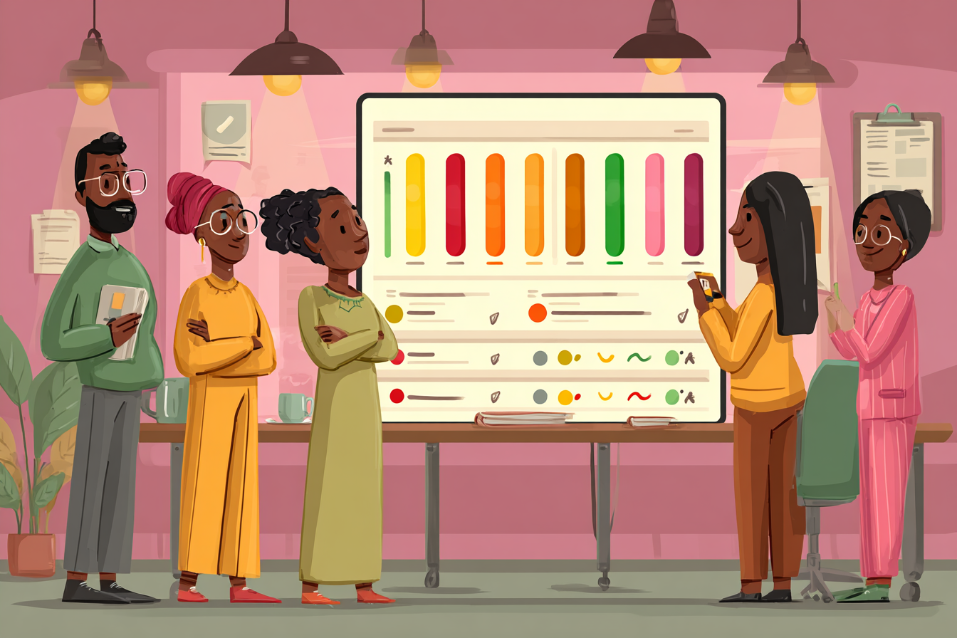 When Users Say One Thing But Your Data Says Another Customer health dashboard with colorful charts and graphs in a modern office